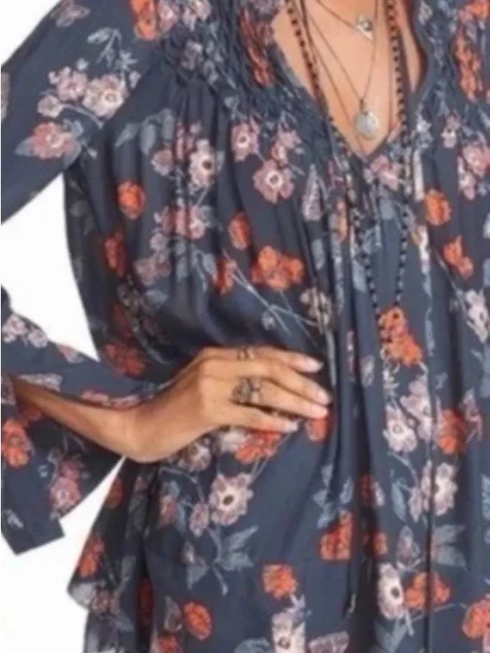 Free People So Fine Floral Smocked Crepe Top - Sz Large